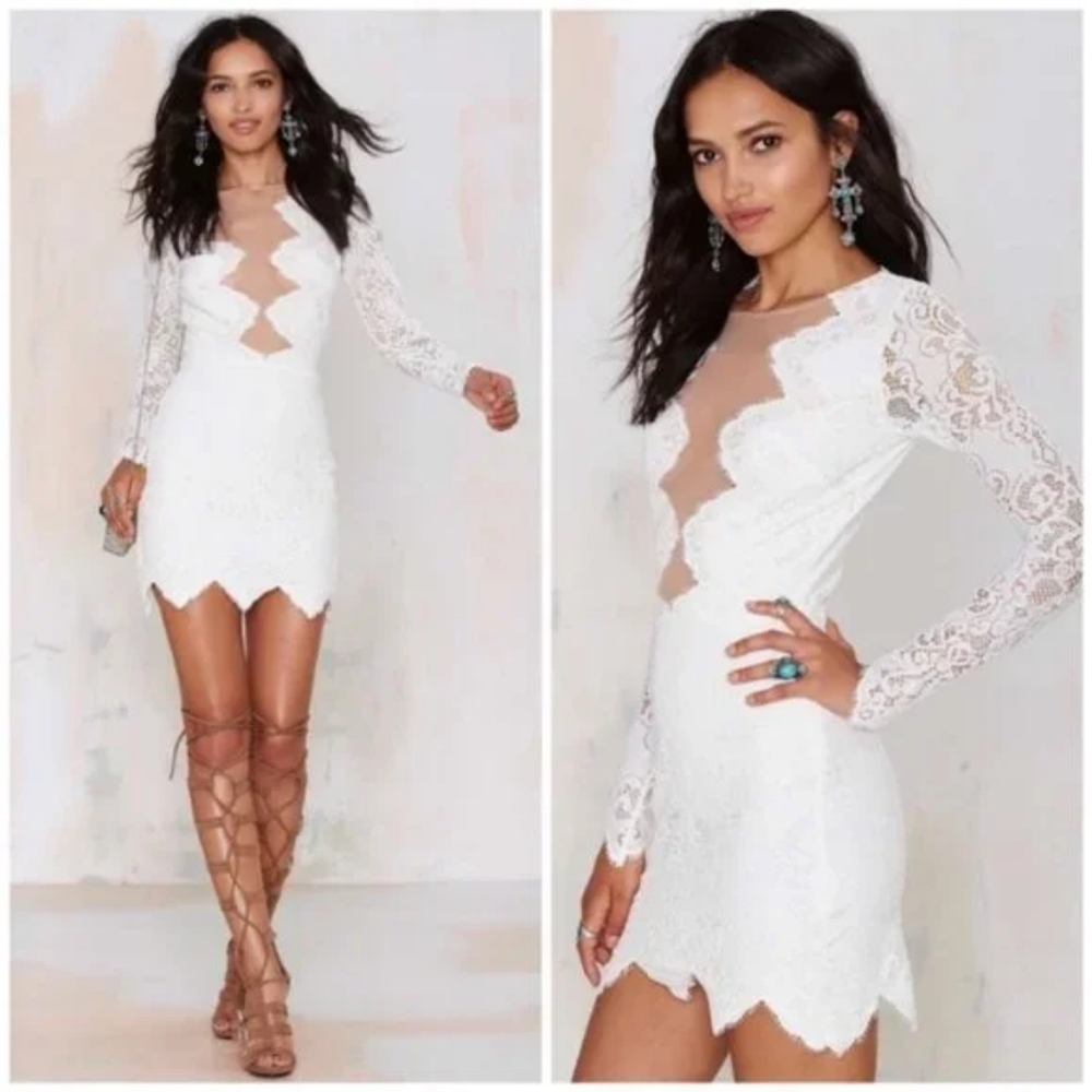 For love and lemons white lace long sleeve dress M